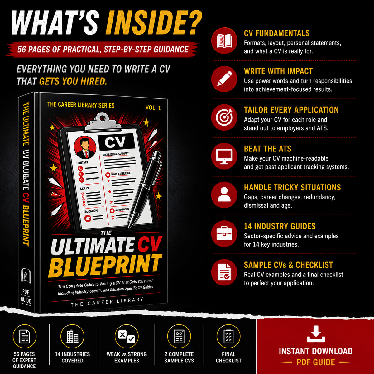 What's inside The Ultimate CV Blueprint, including CV guidance, ATS advice, industry examples and practical checklists